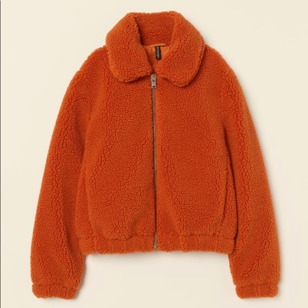 Excellent Condition Orange Fleece H&M Jacket With Pockets Size Large